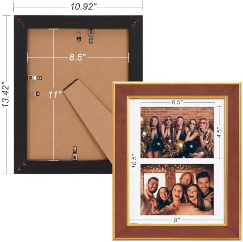 Suede 8.5x11 Picture Frame Display 2 Opening 5x7 Double Picture Frames Collage Wall or Tabletop Decor with Mat,Multi Photo Frame for Plexiglass,Wall Decor,1Pack,Brown - Image 4