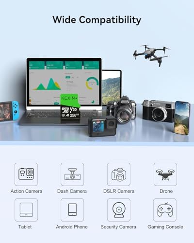 KEXIN 256GB Micro SD Card with SD Adapter microSDXC Memory Card UHS-I A1 V30 U3 Micro SD Card Full HD High Speed TF Card for Smartphone Tablet Action Camera Dash Cam Drone Game Console - Image 5