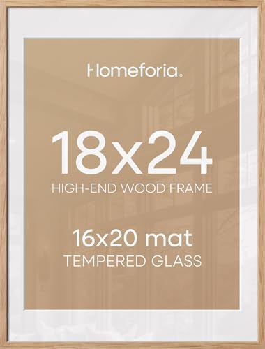 Homeforia 18x24 Natural Oak Poster Frame, High-End Wood, 16x20 Mat, Glass by Homeforia