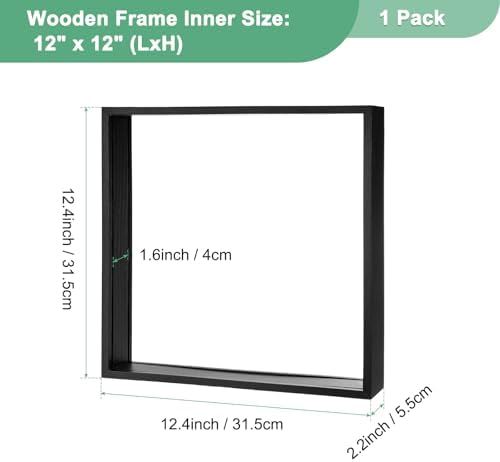 M METERXITY 1-Pack Dried Flower Frame, 12 x 12 Inch Double Acrylic Wooden Dried Flower Photo Floating Frame for Tabletop/DIY/Handicrafts [Black] - Image 3
