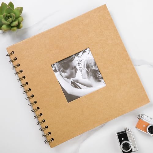 Scrapbook 8 x 8 Inch DIY Square Photo Window + 3 Corner Stickers, Photo Album Hardcover Kraft Paper Brown 20 Sheets/ 40 Pages - Image 2