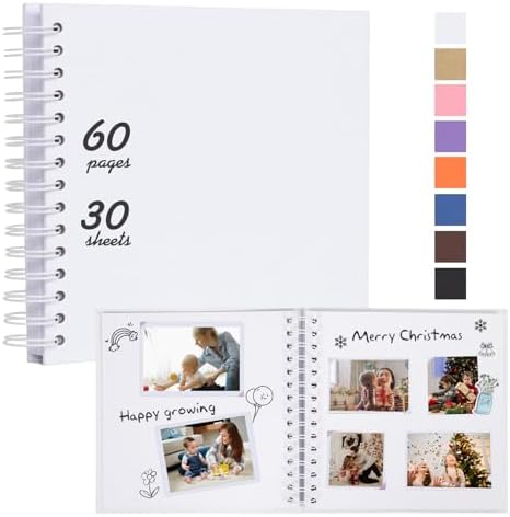 RECUTMS 8x8 Inch Scrapbook Album 60 Page Kraft Paper Baby Memory Book White by RECUTMS