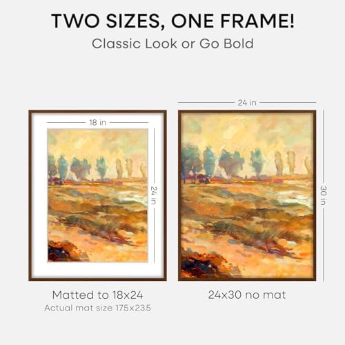 Homeforia 24x30 Brown Oak Picture Frame, High-End Wood, 18x24 Mat, Glass - Image 2