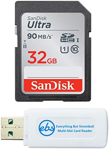 SanDisk 32GB SD Ultra SDHC Memory Card Sony Cybershot Black/Silver 20.1 MP, Sony DSCW800 Digital Camera (SDSDUNR-032G-GN6IN) Bundle with Everything But Stromboli Memory Card Reader by Unknown