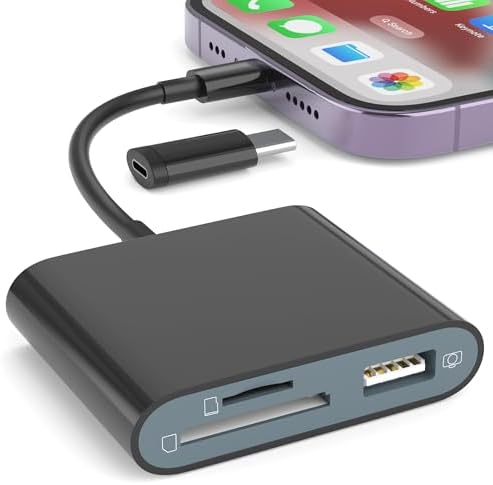 SD Card Reader for iPhone, Memory Card Reader with USB-C to Light-ning Adapter Plug and Play Trail Game Camera Micro SD Card Viewer Support SD/TF Card and USB for iPad No App Required (Black) by SZHAIYIJIN