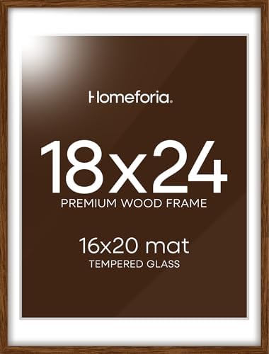 Homeforia 18x24 Brown Oak Poster Frame, High-End Wood, 16x20 Mat, Glass by Homeforia