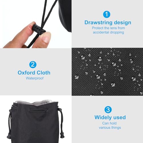 PATIKIL Soft Drawstring Lens Case, Lens Pouch Bag with Cotton Pad 5.91" x 3.94" Thick Fleece Cloth Camera Lens Bag for SLR Lens Water Cups, Black - Image 4