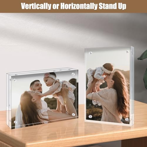 Egofine 8x10 Acrylic Frames 5 Pack, 20mm Thicker Frameless Clear Picture Frames, Double Sided Magnetic Picture Frames, Free Standing Desktop Display - Image 3
