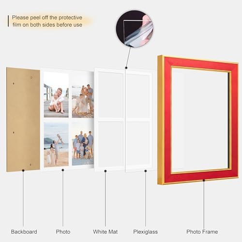 Suede 9x13 Picture Frame Display 4 Opening Picture Frames Collage 4x6 Wall Decor with Mat,Multi Photo Frame for Plexiglass,Wall Decor,1Pack,Red - Image 2