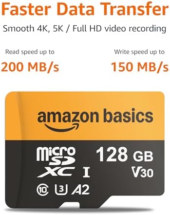 Amazon Basics 128GB microSDXC Memory Card with Adapter for Smartphones, Drones, Cameras, Full HD, Read Speed Up to 200MB/s, 1-Pack - Image 2