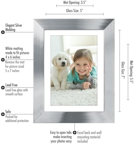 Americanflat 5x7 Picture Frame with Polished Clear Glass - Set of 2 - Use as 4x6 Frame with Mat or Display 5x7 Photo Without Mat - Signature Collection - Photo Frames for Tabletop or Wall - Silver - Image 2