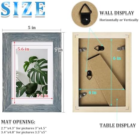 Egofine 4x6 Picture Frames Set of 4, Made of Solid Wood Covered by Plexiglass 3x4.5 and 3.5x5 with Mat or 4x6 without Mat, for Table Top Display and Wall Mounting Photo Frame, Rustic Blue - Image 3