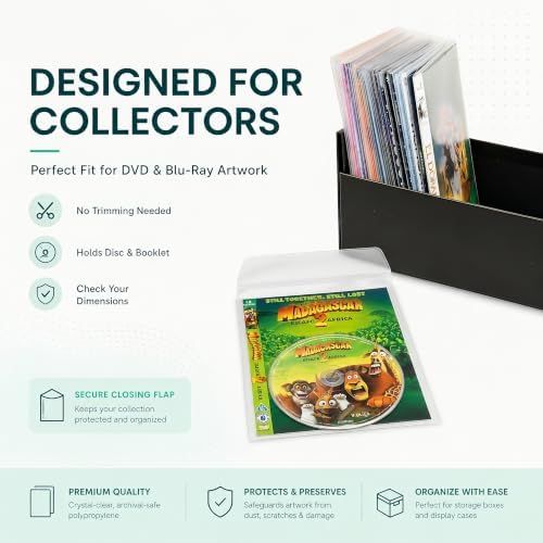 tarifold DVD Sleeves with Cover Art Inserts and Closing Flap, 100 Pack - Image 5