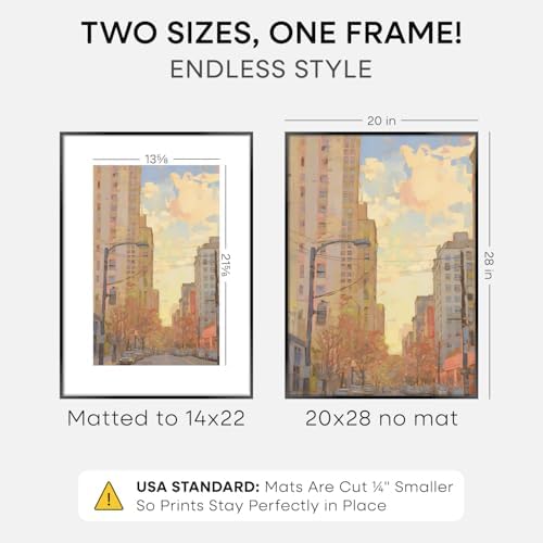 Homeforia 20x28 Black Picture Frame, High-End Metal, 14x22 Mat, Glass - Image 2