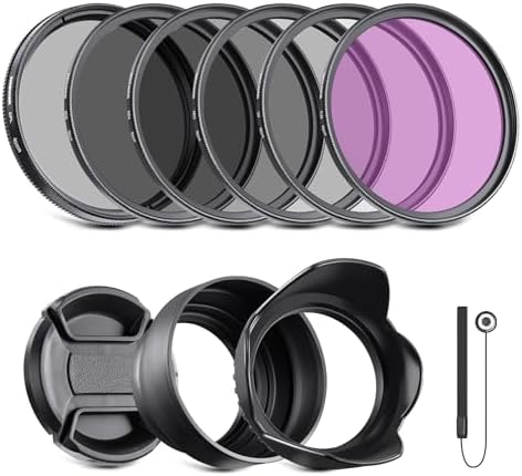 NEEWER 46mm ND Filter Pack and Lens Accessories, ND2 ND4 ND8 UV FLD CPL Filter Kit with Lens Cap by Neewer