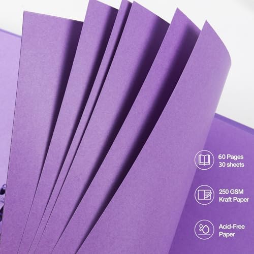 RECUTMS 12x12 Scrapbook 60 Pages Kraft Paper DIY Family Album Dark Purple - Image 5