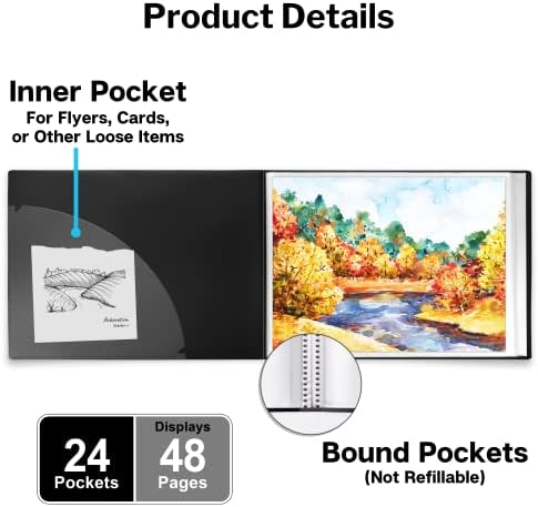 Dunwell Landscape 9x12 Presentation Book, 24-Pocket, Black - Image 3