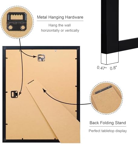 11x14 Picture Frame Set of 2, 11 x 14 Wood Photo Frames with Mat for 8x10, Wooden Frame with Real Glass Cover for Wall and Tabletop Display,Black - Image 4