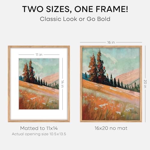Homeforia 16x20 Natural Oak Picture Frame, High-End Wood, 11x14 Mat, Glass - Image 2