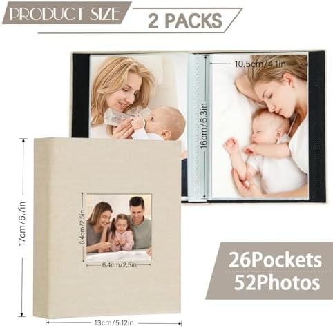 Artmag Mini Photo Album 4x6 50 Pockets 2 Pack, Linen Cover with Front Window Album Each Holds 52 Vertical Photos for Family Wedding Baby Children (Beige) - Image 2