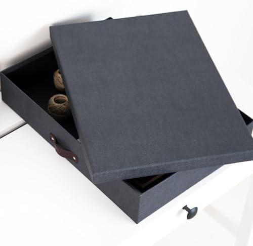 Bigso Sverker Fiberboard Legal/Art Storage Box - Scrapbook Storage Box for Papers, Photos, and More - Durable Keepsake Boxes with Lid and Leather Handle - 3.3in x 17.1in x 12.2in - Black - Image 7