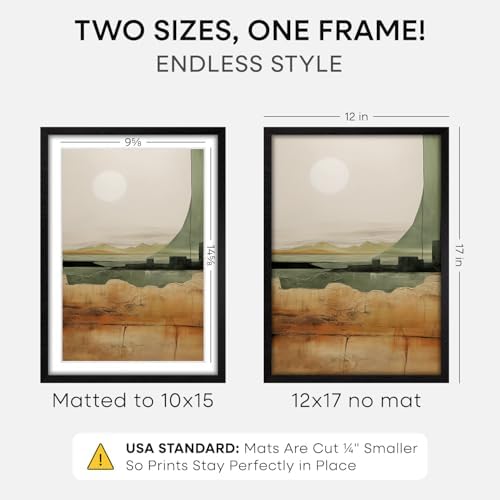 Homeforia 12x17 Black Oak Picture Frame, High-End Wood, 10x15 Mat, Glass - Image 2