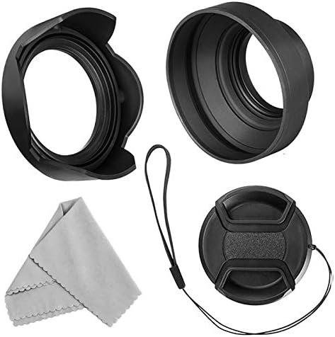 55mm Lens Hood Set Compatible with Nikon D3400 D3500 D5500 D5600 D7500 DSLR Camera with AF-P DX 18-55mm f/3.5-5.6G VR Lens, Collapsible Rubber Hood + Reversible Tulip Flower Hood + Lens Cap by Veatree