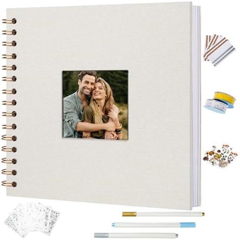 Vienrose 12x12 Inch Scrapbook Album DIY Large Hardcover Kraft White Pages Scrapbook Photo Album Linen Cover Scrap Book Photo Albums Scrapbooking Supplies Kit for Couple Family Wedding Travel by Vienrose