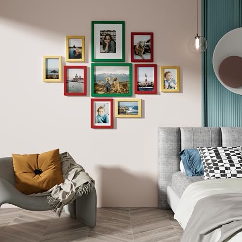 Vittanly 10 Pack Gallery Wall Frame Set, Green, Red, Gold - Image 2