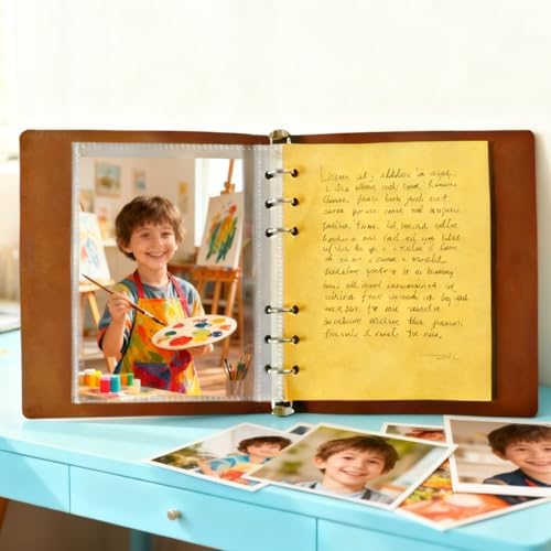 Photo Album 4x6, Leather Scrapbook Album with 50 Photos and 20 Writing Paper, DIY 6 Ring Binder Photo Album for Wedding Kids Birthday Family Travel - Image 7
