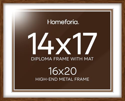 Homeforia 16x20 Brown Oak Diploma Frame, High-End Wood, 14x17 Mat, Glass by Homeforia