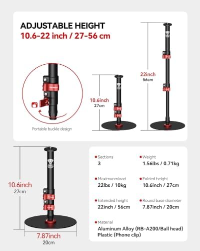 RB-A200-S Tabletop Round Base Monopod Stand with Phone Holder & Ball Head - Image 4
