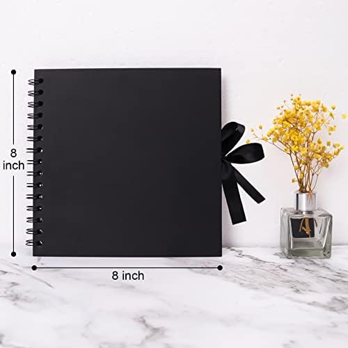 Vienrose Scrapbook Photo Album, 8x8 Inches, 40 Pages, Black, Silk Ribbon - Image 5