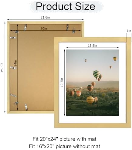 20x24 Picture Frame Set of 2, 20 x 24 Wood Poster Frames with Mat for 16x20, Wooden Photo Frames with Tempered Glass Cover for Wall Display, Gold - Image 4