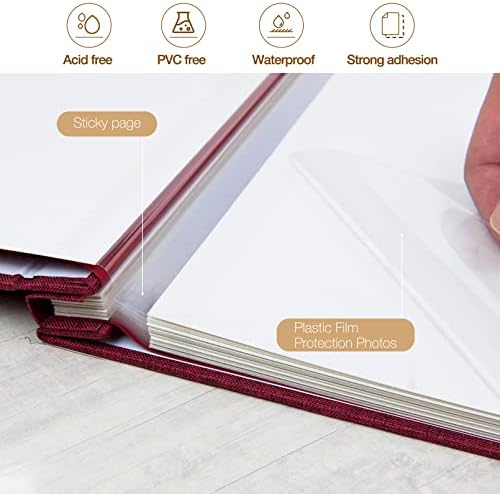 potricher Self Adhesive Photo Album 80 Pages, Linen cover, Red - Image 4