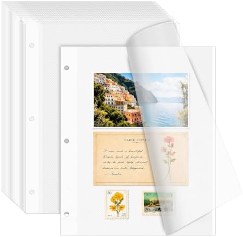 VOKOY 20 Sheets/40 Pages Photo Album Pages for 3 Ring Binder, Self Adhesive Scrapbooking Album Refill Pages Replacement Photo Album Sheets for 2x3 4x6 5x7 8x10 Photo or Cards, 11 x 9 Inch by VOKOY