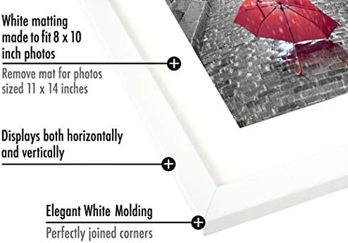 Americanflat 11x14 Picture Frame with Shatter-Resistant Glass - Use as 8x10 Frame with Mat or Display 11x14 Photo Without Mat - Signature Collection - Picture Frames for Wall Display - White - Image 3
