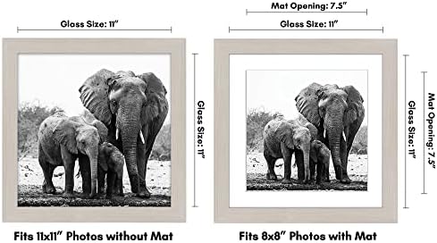 Americanflat 11x11 Picture Frame with Shatter-Resistant Glass - Use as 8x8 Frame with Mat or Display 11x11 Photo Without Mat - Signature Collection - Square Frames for Wall Display - Light Wood - Image 2