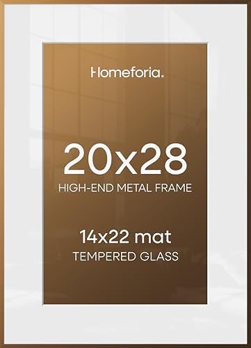 Homeforia 20x28 Bronze Picture Frame, High-End Metal, 14x22 Mat, Glass by Homeforia