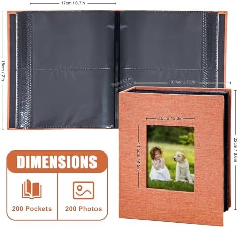 Photo Album 4x6 with 200 Pockets, Slip-in Picture Albums, Linen Cover Memory Book with Front Window, Black Page Vertical Photo Book for Wedding, Family, Anniversary, Baby, Vacation(Orange) - Image 6