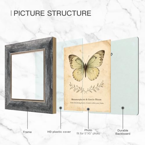 XUANLUO 5x5 Picture Frames Set of 4,Rustic Retro Photo Frame(Grey) - Image 3