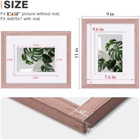 Egofine 8x10 Picture Frames Set of 4, Made of Solid Wood Covered by Plexiglass 4x6 and 5x7 with Mat or 8x10 without Mat, for Table Top Display and Wall Mounting Photo Frame Peach Pink - Image 3