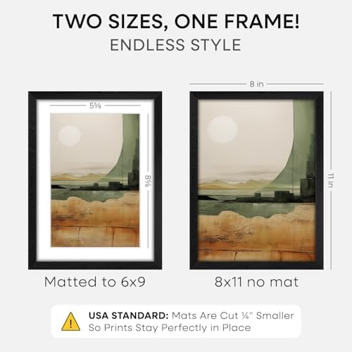 Homeforia 8x11 Black Oak Picture Frame, High-End Wood, 6x9 Mat, Glass - Image 2