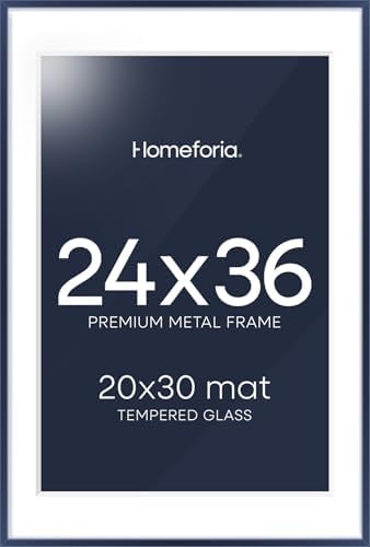 Homeforia 24x36 Blue Poster Frame, High-End Metal, 20x30 Mat, Glass by Homeforia