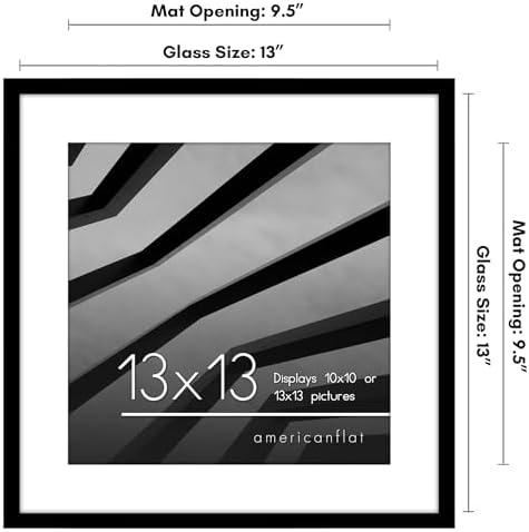 Americanflat 13x13 Picture Frame - Matted to 10x10 - Slim Molding - Black - Image 2