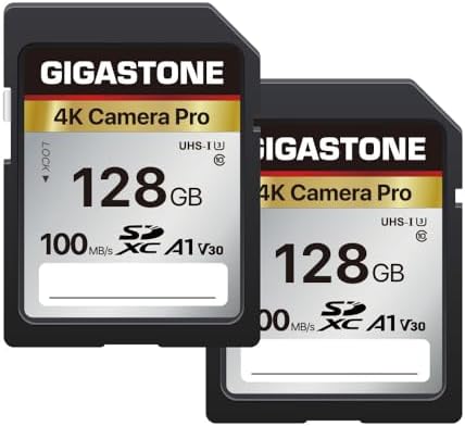 【5-Years Data Recovery】 GIGASTONE 128GB SD Card 2-Pack, 4K Camera Pro, UHS-I A1 V30 SDXC Memory Card 4K UHD Video Speed up to 150MB/s, Compatible with Digital Camera, with 2 Mini Cases by Gigastone
