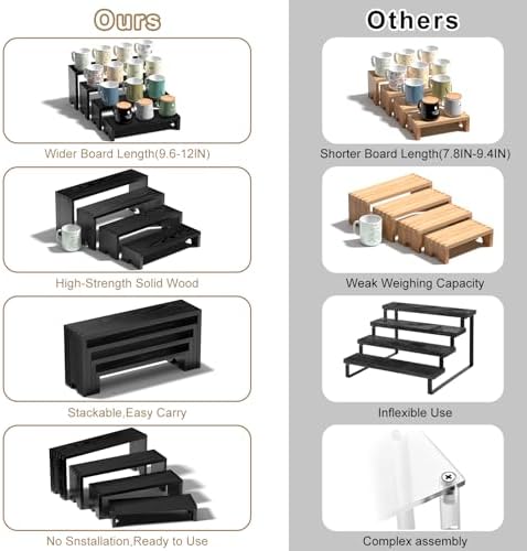 4 Set Black Wooden Tiered Riser Display Stands for Vendor Events,Stackable Wood Cupcake Stand,Farmhouse Decor Wood Dessert Table Display Set,Vendor Booth Display Items,Food Display Risers for Party - Image 7
