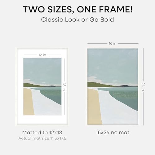 Homeforia 16x24 White Oak Picture Frame, High-End Wood, 12x18 Mat, Glass - Image 2