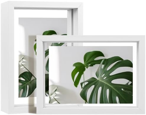 Egofine 5x7 Floating Frames Set of 2, Double Plexiglass Picture Frame, Made of Solid Wood Display Any Size Photo up to 5x7, Wall Mount or Tabletop Standing, White by Egofine