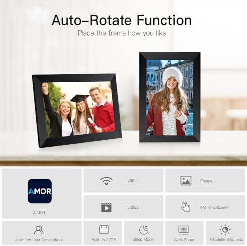 Anna Bella Digital Picture Frame 10.1 Inch IPS HD Touch Screen WiFi Smart Digital Photo Frame with 32GB Storage, Auto-Rotate, Easy Setup to Share Photos or Videos Remotely via AiMOR APP Black - Image 2